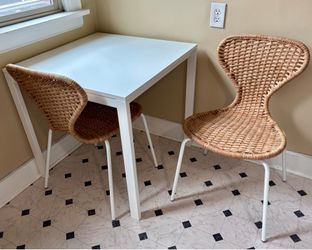 MOVING SALE—IKEA VIHALS breakfast table & ÄLVSTA rattan chairs