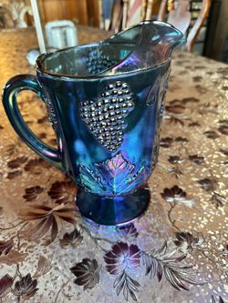 Vintage Carnival Glass Grape Pitcher 