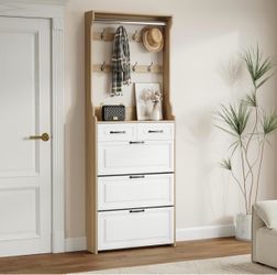 Shoe Storage Cabinet with Hooks & Drawers