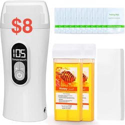 Upgraded digital roll-on wax kit, honey wax for hair removal, portable thermostable wax heater for women and men, gentle hair removal wax for sensitiv