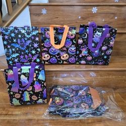 32 Pcs Reusable Halloween Trick or Treat Bags with Handles, Glowing Elements