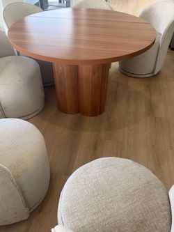 Round Wood Dining Table with Pedestal Base