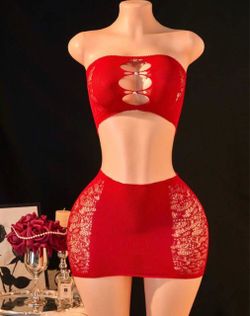 One size Red Lace Two-Piece Lingerie Set