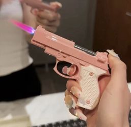Handgun-Shaped Novelty Lighter, Pink White, butane , 12cm x 8cm