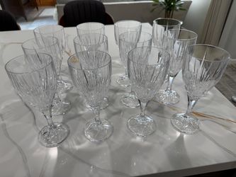 Set of 12 Crystal Cut Wine Glasses