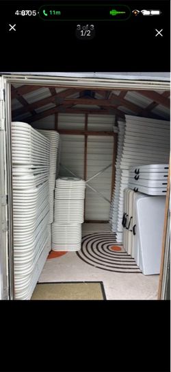 Lot of White Plastic Folding Tables and Chairs