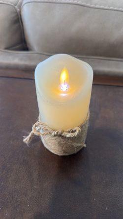 Rustic LED Flameless Pillar Candle with Twine Accent