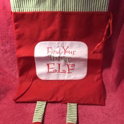 Christmas Find Your Inner Elf Dangling Legs Fabric 25” x 18” Gift Sack Bag NEW in Package!