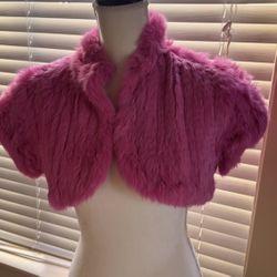 Vintage Luxurious Pink Faux Fur Bolero Jacket