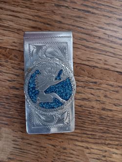 Vintage Mexican Sterling 925 silver Kokopelli turquoise money clip