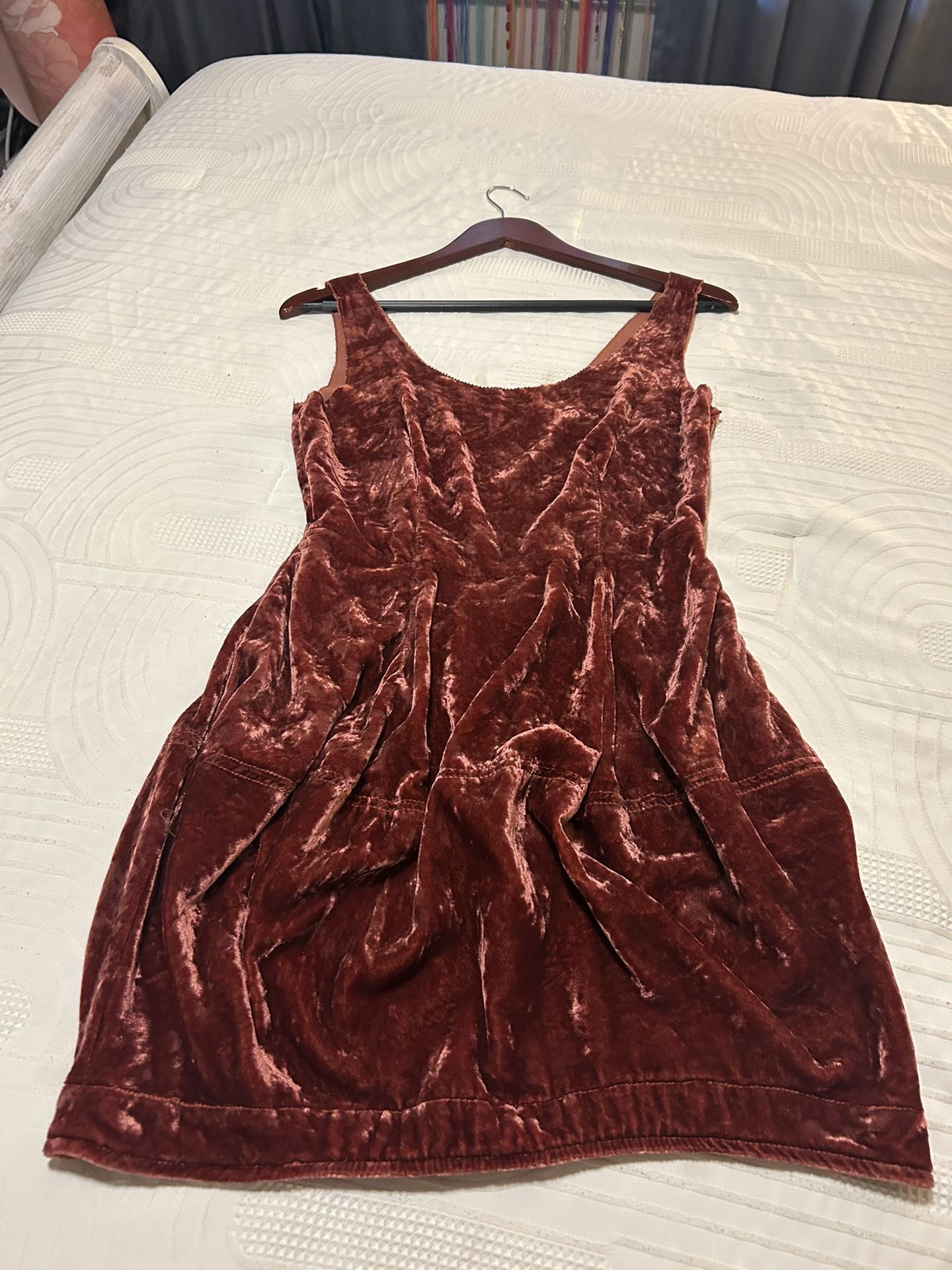 Crushed Burnt Orange Velvet Dress