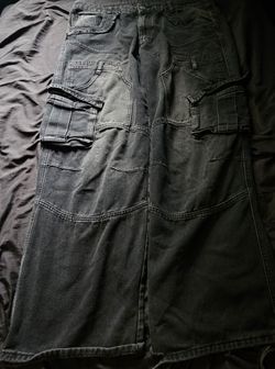 Black Washed Denim Cargo Pants size 40