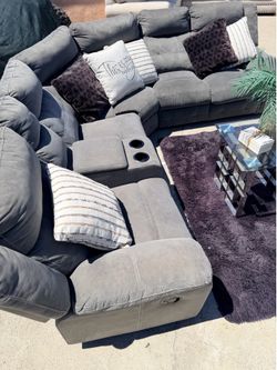 Grey sectional recliner couches