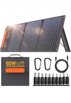 60W Portable Solar Panel Chargers with 15V USB and 18V DC, IP65 Waterproof Solar Panel with Lightwei