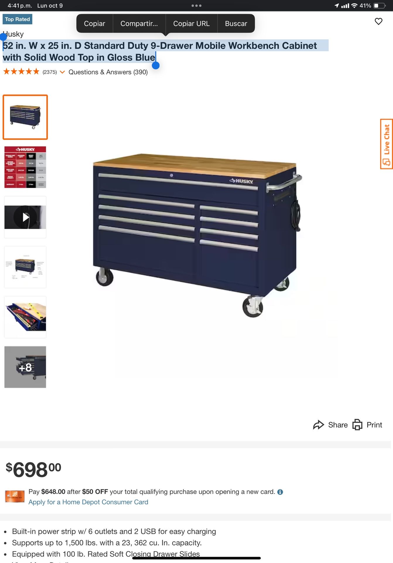 52 in. 9-Drawer Mobile Workbench in Gloss Blue 52 in. 9-Drawer Mobile Workbench in Gloss Blue