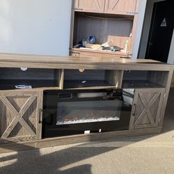 Fireplace TV Stand for TVs up to 80" with 36" Electric Fireplace, Farmhouse Entertainment Center with LED, Wooden Media Console for Living Room, Bedro