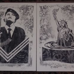 2 Obey Giant Shepard Fairey Signed Prints DAMAGE SHOW LA 2017