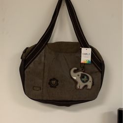 Chala Handbag Shoulder Purse Tote Bag with Gray Elephant Charm. 835EG5