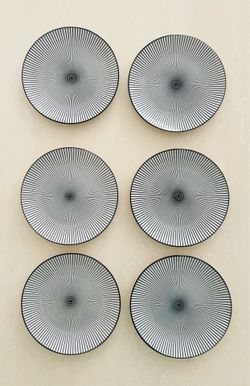 6 Pcs Royal Norfolk Black/White Dashed Salad Dessert Plates