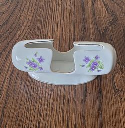 Vintage Porcelain Floral Business Card Holder | Toothpick Holder