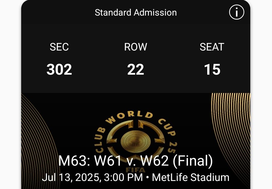 2025 World Cup Final Game..2 Tickets Total
