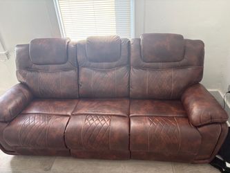 Brown Leather Reclining 3-Seat Sofa