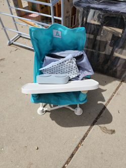 Used Hiccapop  Travel Booster Seat w/ tray, foldable, High Chair Blue