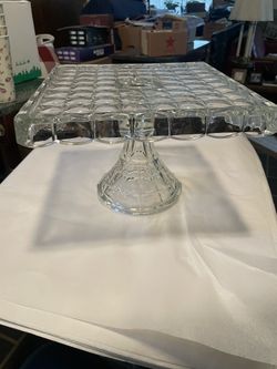 Square Antique Pressed Glass Cake Stand