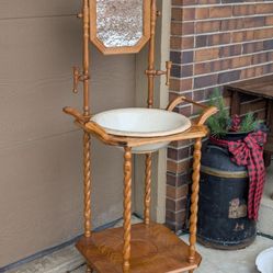 Beautiful & Rare Antique Barley Twist CottageCore Victorian Wash Basin Mirror Candle Holders Wash Stand