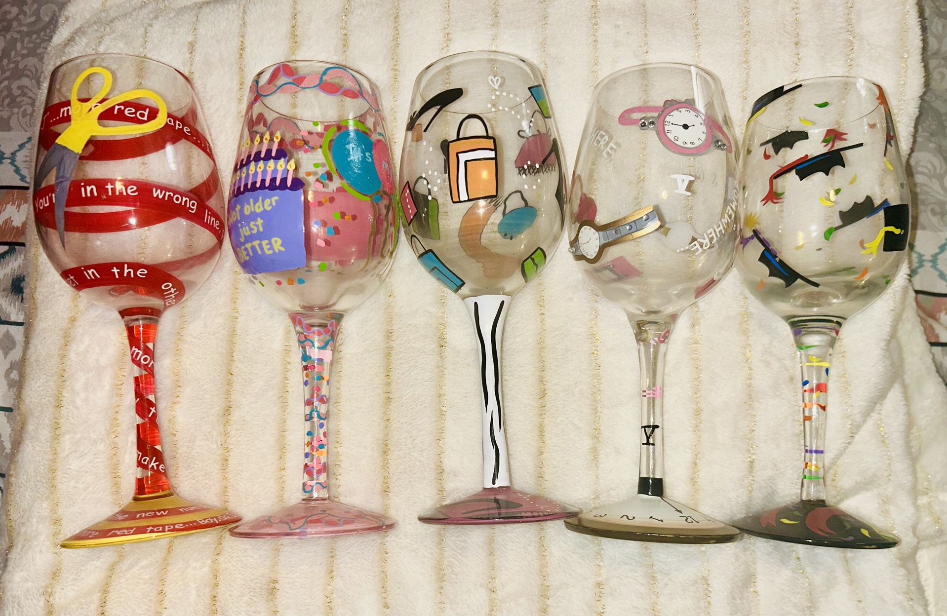 Lolita Hand Painted set of 5 Wine glasses