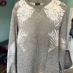 DIESEL Men's Gray Tropical Leaves Blend Textured Pullover Sweater L RARE