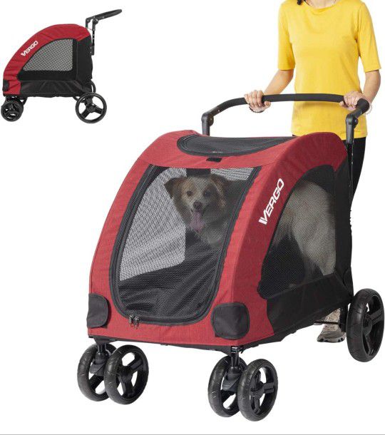 New!!!   Vergo Dog Stroller Pet Jogger Wagon Foldable Cart with 4 Wheels, Adjustable Handle,
