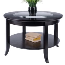 Round Wood Glass Coffee Table 