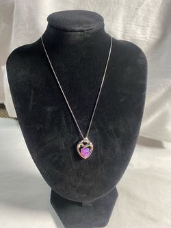 Silver Heart Pendant Necklace with Pink Opal Stone