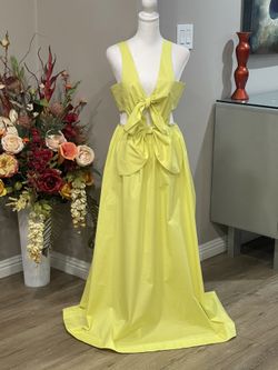 New without Tags Lemon Yellow Maxi Dress With Side Cutouts, Front Tie and Big Bow Size S