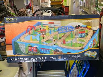 Wooden train set with table