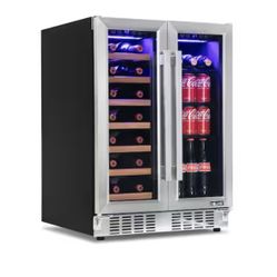 NewAir 24 in. Dual Zone Built-in 20-Bottle and 78-Can Wine and Beverage Cooler with Stainless Steel French Doors