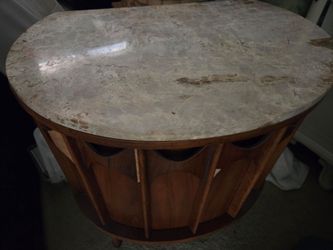 Round Wood Cabinet Table with Marble Top