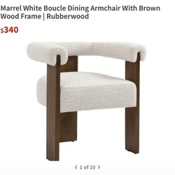 Marrel White Boucle Dining Armchair With Brown Wood Frame
