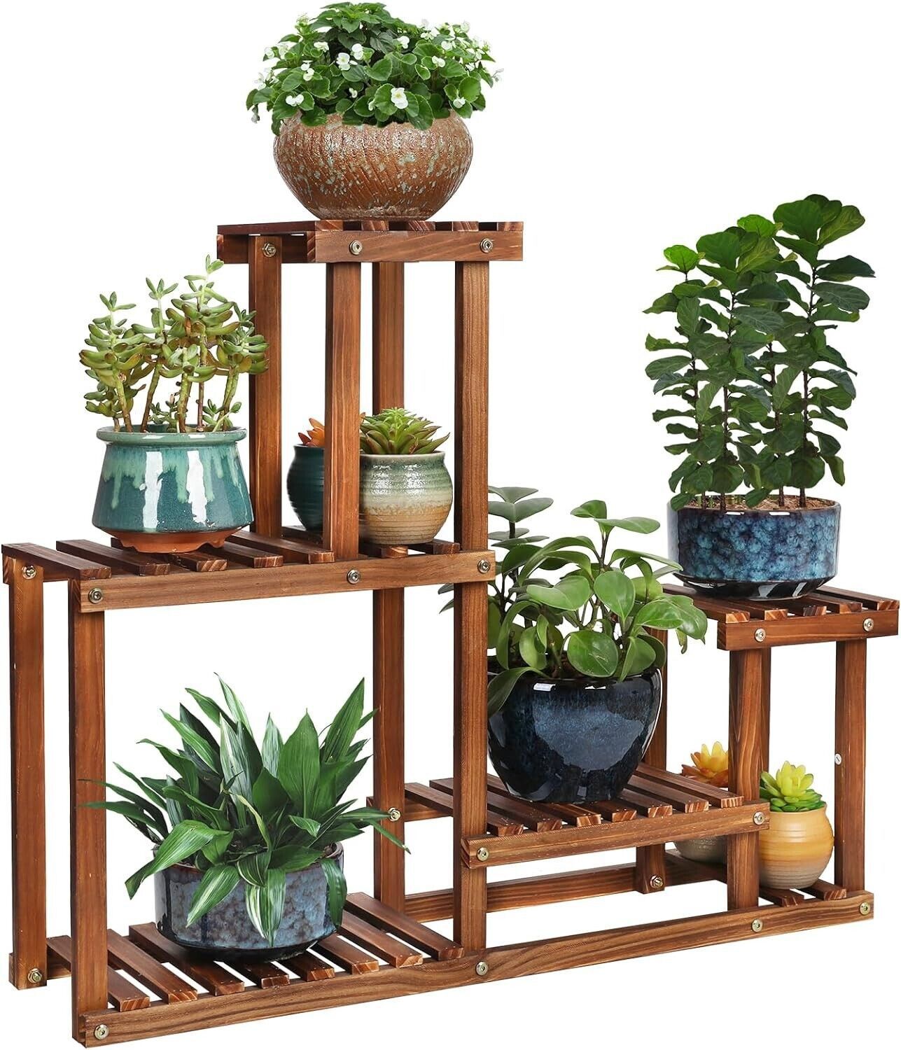 Wood Plant Stand Rack 3 Tier 6 Potted Indoor Outdoor Flower Pot Display Shelf