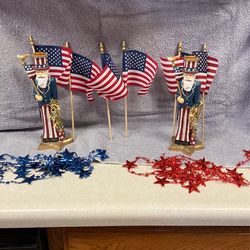 Patriotic Fourth of July Uncle Sam Candle stick holders flags and stars