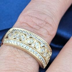 💛✨14K Yellow Gold Diamond CZ Cocktail Ring Band 👌 