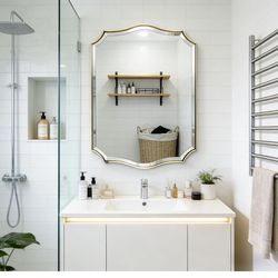 Gold Scalloped Wall Mirror 24x36 Bathroom Vanity Bedroom Entryway Decor