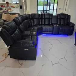POWER RECLINING SECTIONAL WITH SPEAKERS,  LED LIGHTS,  USB PORTS , CUPHOLDERS 