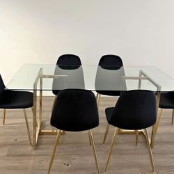 GLASS & GOLD dining SET - BLACK chairs