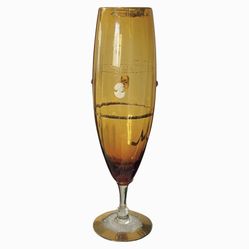 Antique Moser Bohemian Amber Glass Gold Gilt Wine Goblet 17” Hand Blown