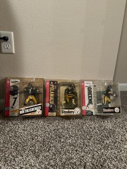 Troy Polamalu, Big Ben Roethlisberger, And Joe Greene NFL McFarlane Figures
