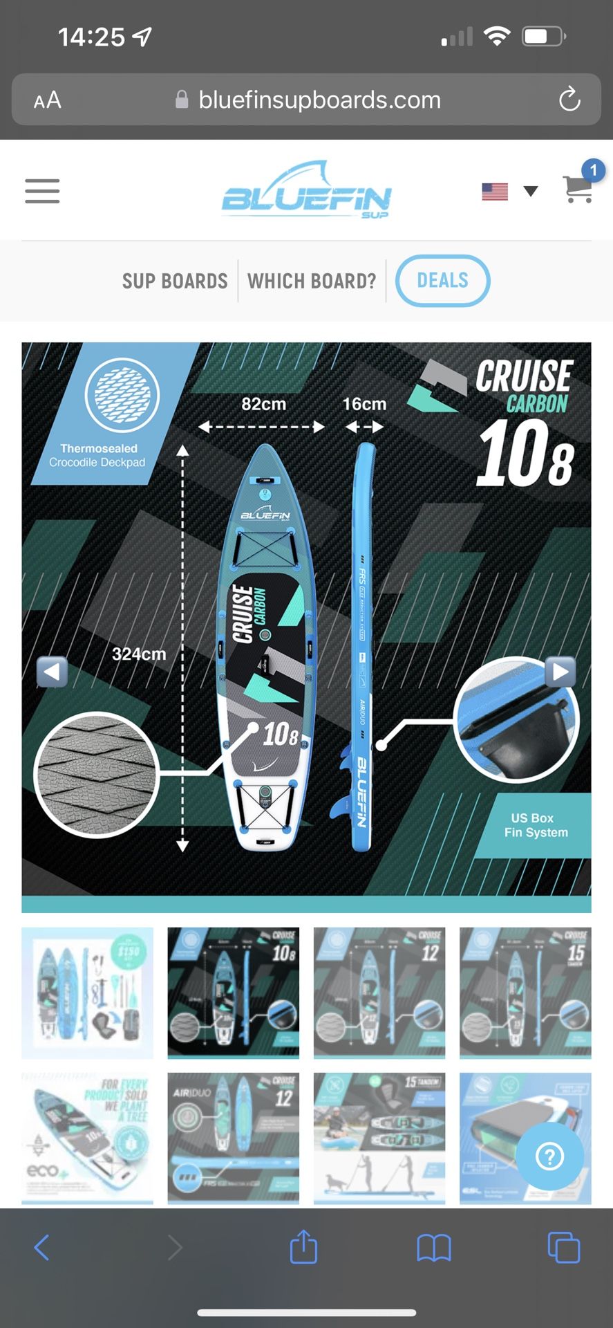 Bluefin Cruise carbon 10’ 8” Inflatable SUP Board
