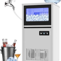 New-Commercial Ice Maker Machine 130lbs/24h, 36lbs Storage, Dual Water Inlet Mode,Built-in/Freestanding/Under Counter Ice Maker with LED Display & Sel