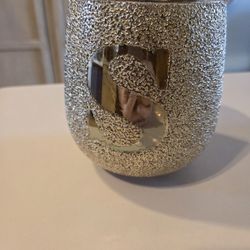 Gold Sparkle Glass Container /Vase ...Letter S.... Like New